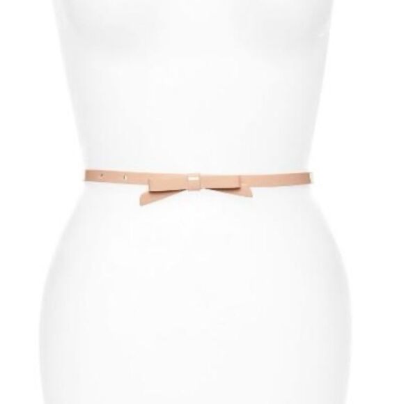 Halogen Patent Faux Leather Pink Dust Skinny Slender Adjustable Bow Belt. Small. - Picture 1 of 6